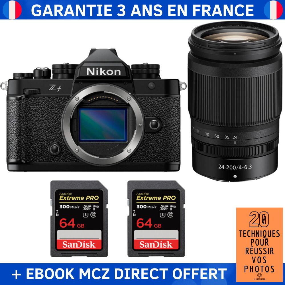 Nikon Zf + 24-200mm f/4-6.3 VR Kit + 2x 64GB SD Cards + Ebook - Hybrid Camera