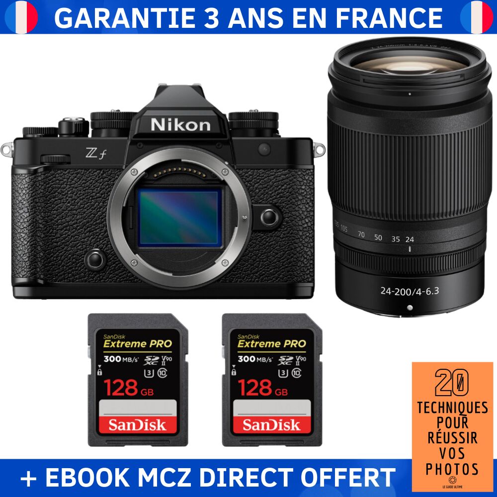 Nikon Zf + 24-200mm f/4-6.3 VR Kit with 2x 128GB SD Cards and Ebook - Hybrid Camera