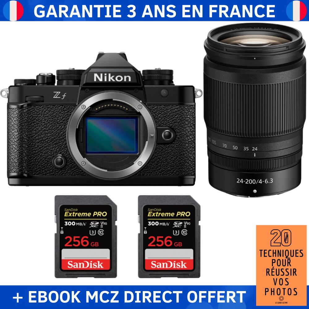 Nikon Zf + 24-200mm f/4-6.3 VR Lens + 2 SanDisk 256GB Extreme PRO UHS-II SDXC Cards + '20 Techniques pour Réussir vos Photos' Ebook - Hybrid Camera