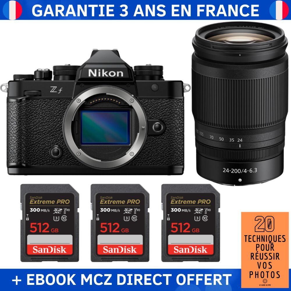Nikon Zf + 24-200mm f/4-6.3 VR Kit with 3x 512GB SanDisk Extreme PRO SDXC Cards + Ebook - Hybrid Camera
