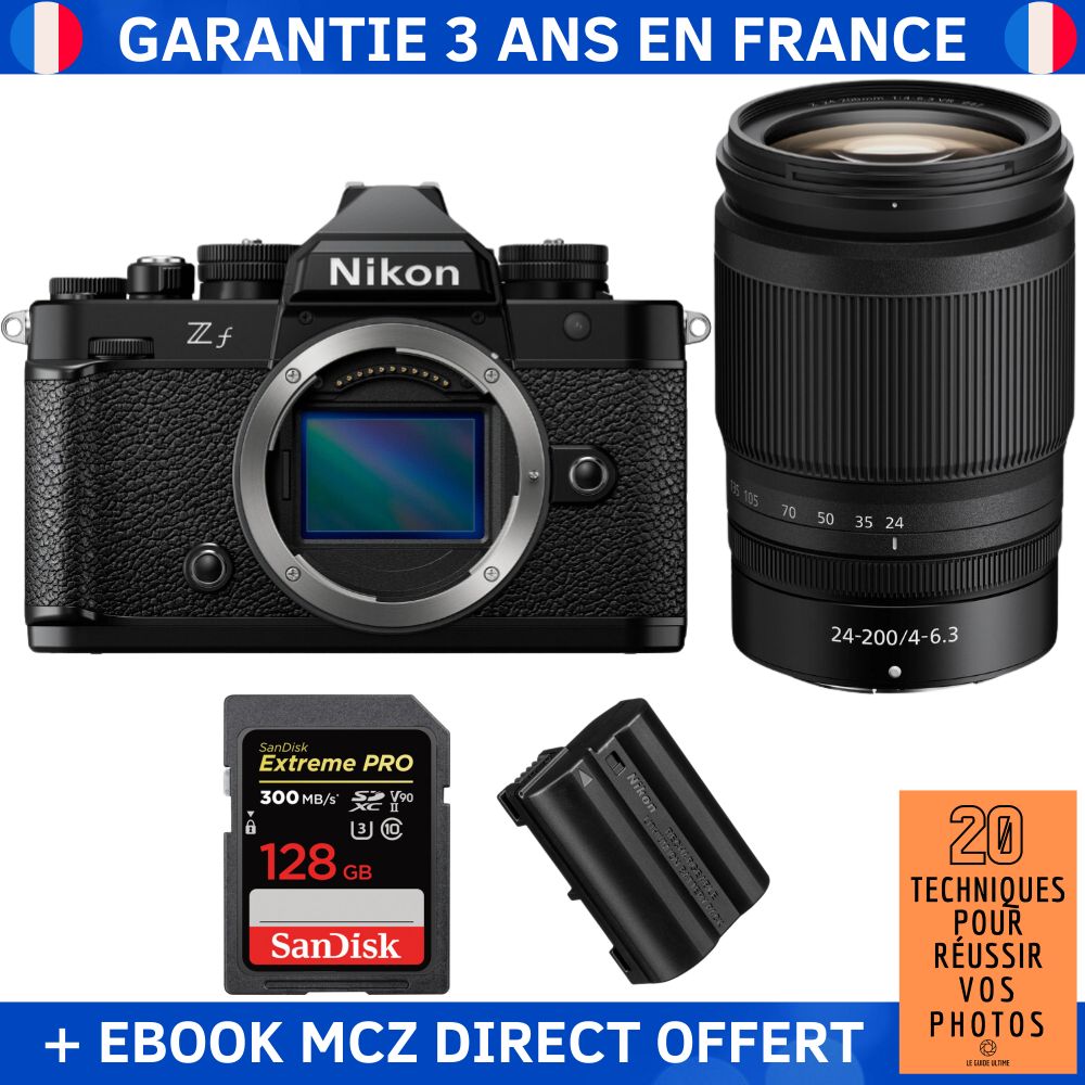 Nikon Zf + 24-200mm f/4-6.3 VR Kit + 128GB SD Card + Battery + Ebook - Hybrid Camera