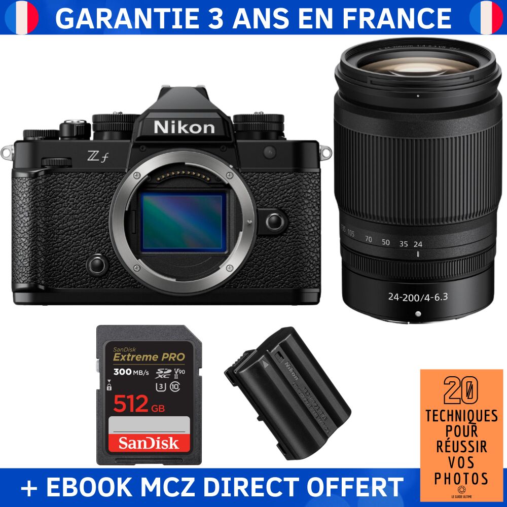 Nikon Zf + 24-200mm f/4-6.3 VR Kit + 512GB SD Card + Battery + Ebook - Hybrid Camera
