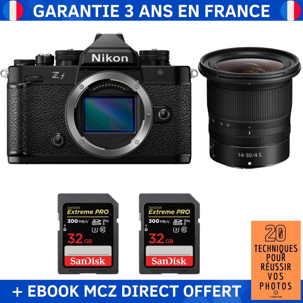 Nikon Zf + 14-30mm f/4 S Lens + 2 SanDisk 32GB Extreme PRO UHS-II SDXC Cards + '20 Techniques for Successful Photos' Ebook - Hybrid Camera