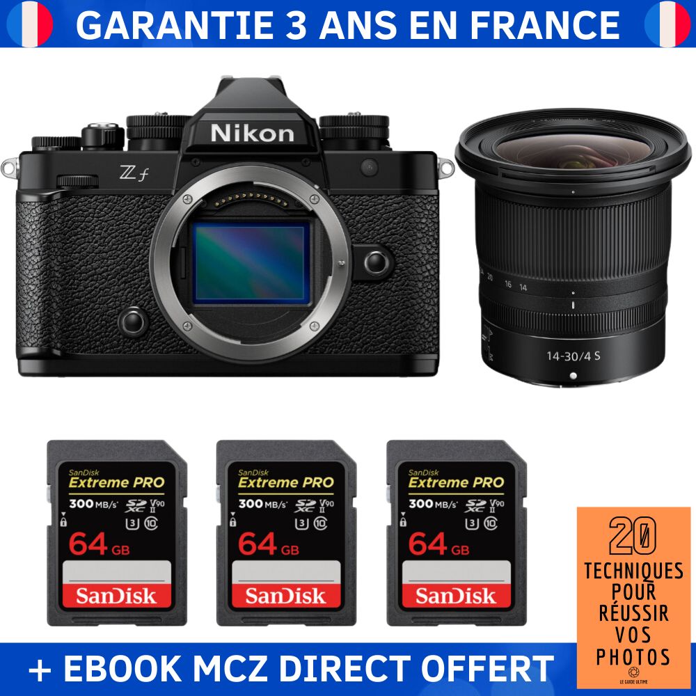Nikon Zf + 14-30mm f/4 S Lens + 3 SanDisk 64GB Extreme PRO UHS-II SDXC Cards + '20 Techniques for Succeeding in Photography' Ebook - Hybrid Camera