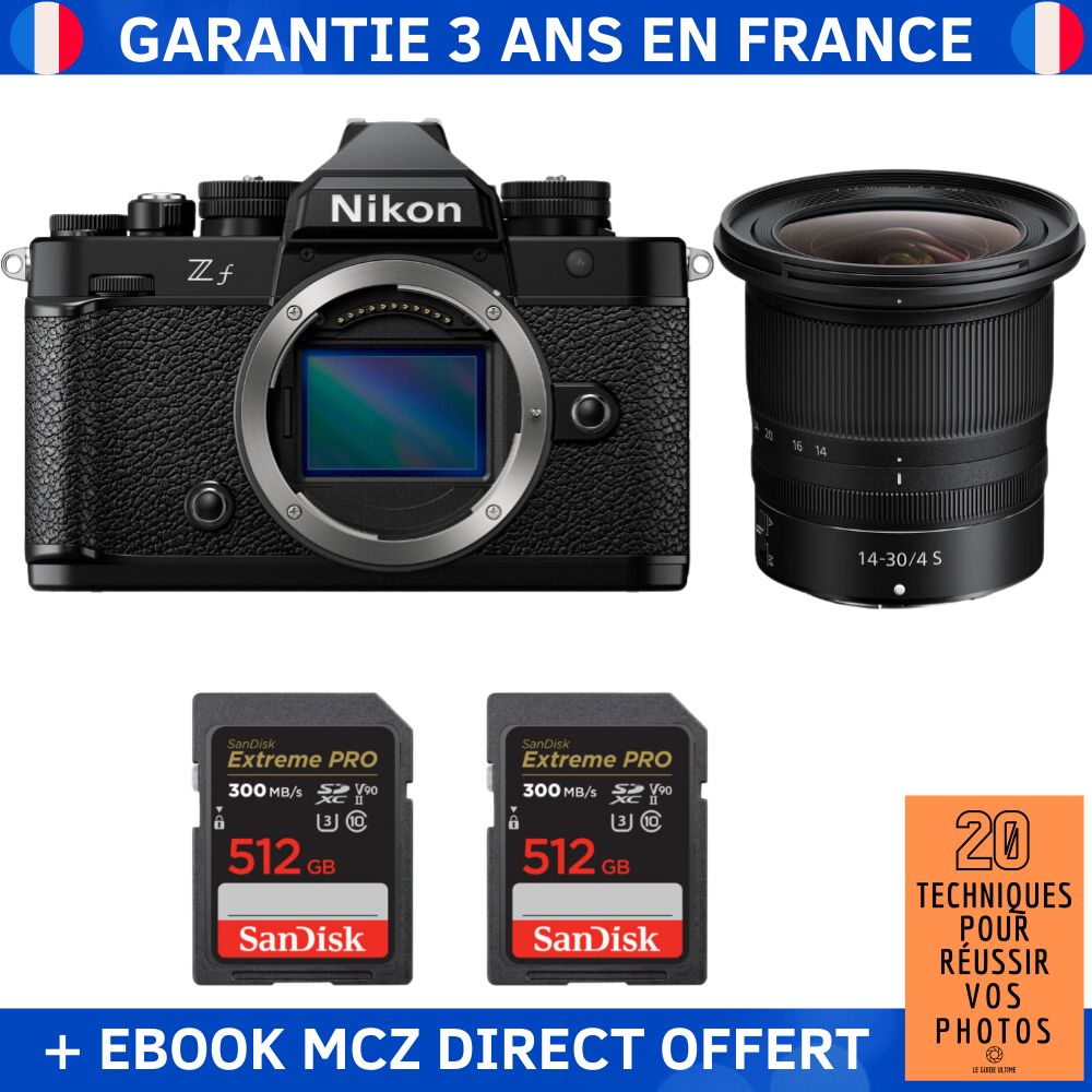 Nikon Zf + 14-30mm f/4 S Lens + 2x 512GB SanDisk Extreme PRO UHS-II SDXC Cards + '20 Techniques for Successful Photos' Ebook - Hybrid Camera