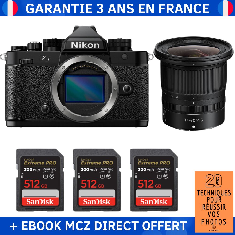 Nikon Zf + 14-30mm f/4 S Lens + 3 SanDisk 512GB Extreme PRO UHS-II SDXC Cards + '20 Techniques for Success in Photography' Ebook - Hybrid Camera
