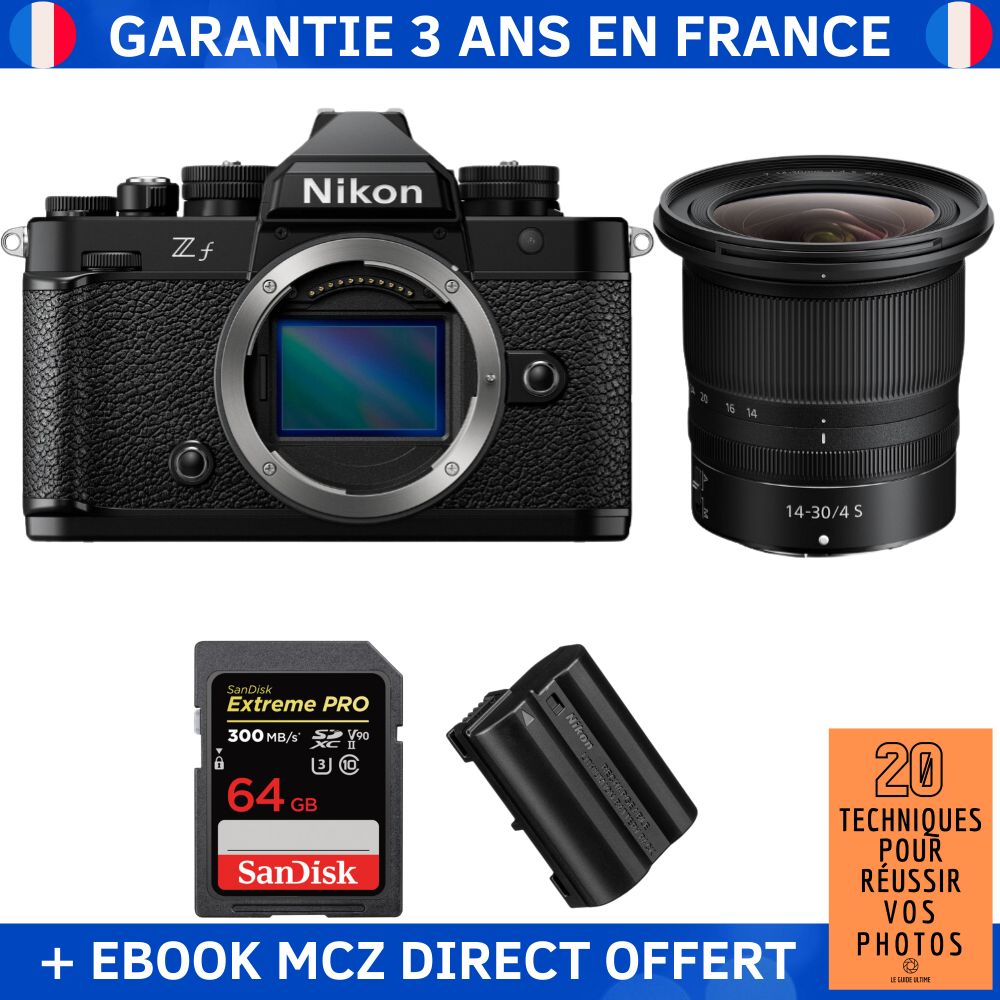Nikon Zf + 14-30mm f/4 S Lens + 64GB SanDisk Extreme PRO UHS-II SDXC Card + EN-EL15C Battery + Ebook - Hybrid Camera