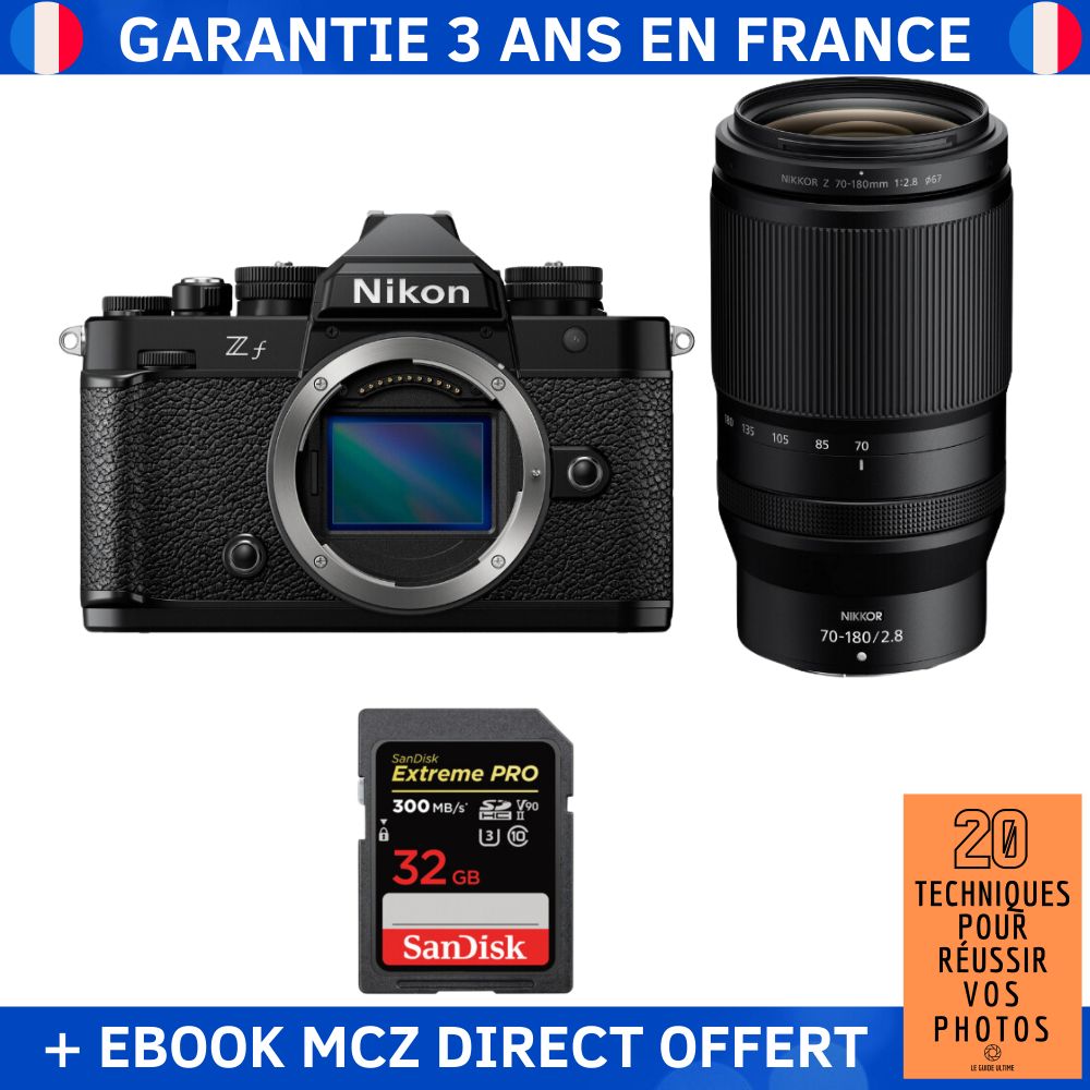 Nikon Zf + Lente 70-180mm f/2.8 + Tarjeta SD 32GB SanDisk Extreme PRO UHS-II + Ebook '20 Técnicas para Lograr Fotos Exitosas'