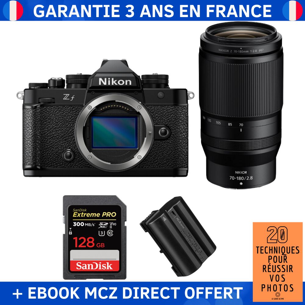 Nikon Zf + Objectif 70-180mm f/2.8 + 1 Carte SanDisk 128Go Extreme PRO UHS-II SDXC + 1 Batterie Nikon EN-EL15C + Ebook - Appareil Photo Hybride