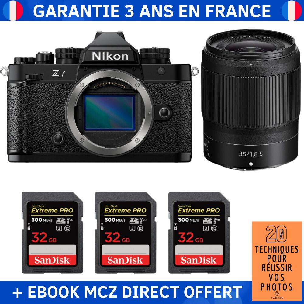 Nikon Zf + 35mm f/1.8 S Lens + 3 SanDisk 32GB Extreme PRO UHS-II SDXC Cards + '20 Techniques for Successful Photos' Ebook - Hybrid Camera