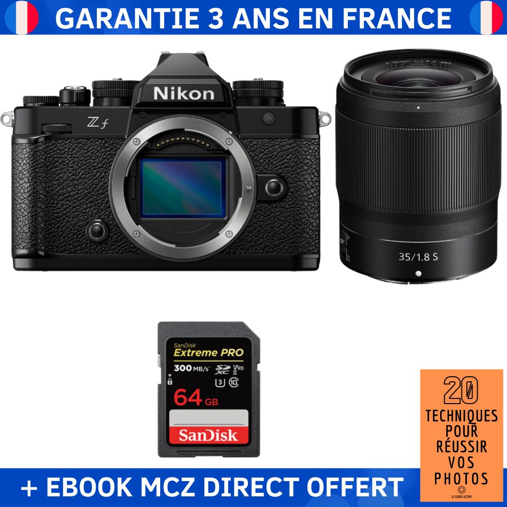 Nikon Zf + Lente 35mm f/1.8 S + 1 Tarjeta SanDisk 64GB Extreme PRO UHS-II SDXC 300 MB/s + Ebook '20 Técnicas para Tener Éxito en tus Fotos' - Cámara Hybrid