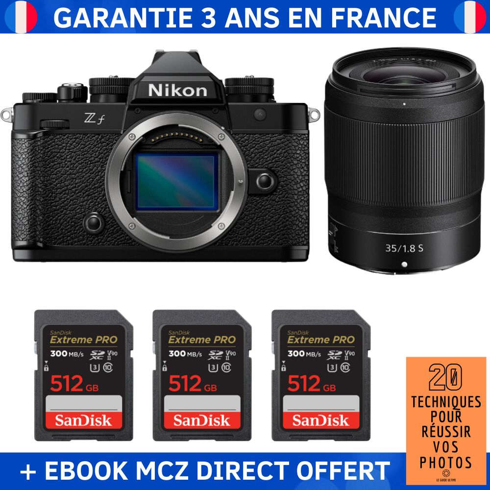 Nikon Zf + 35mm f/1.8 S Lens + 3 SanDisk 512GB Extreme PRO UHS-II SDXC Cards + Ebook - Hybrid Camera