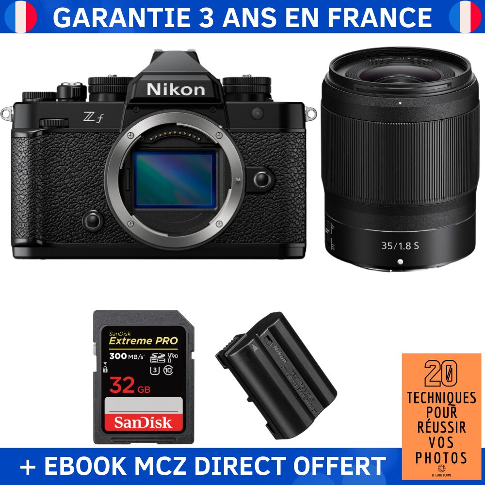 Nikon Zf + Objectif 35mm f/1.8 S + 1 Carte SD SanDisk 32 Go Extreme PRO UHS-II 300 Mo/s + 1 Batterie Nikon EN-EL15C + Ebook - Appareil Photo Hybride
