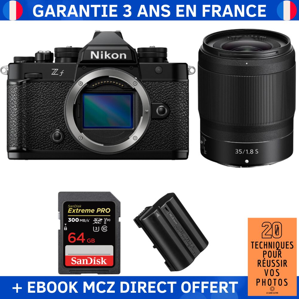 Nikon Zf + Objectif 35mm f/1.8 S + Carte SD 64 Go SanDisk Extreme PRO UHS-II + Batterie EN-EL15C + Ebook - Appareil Photo Hybride