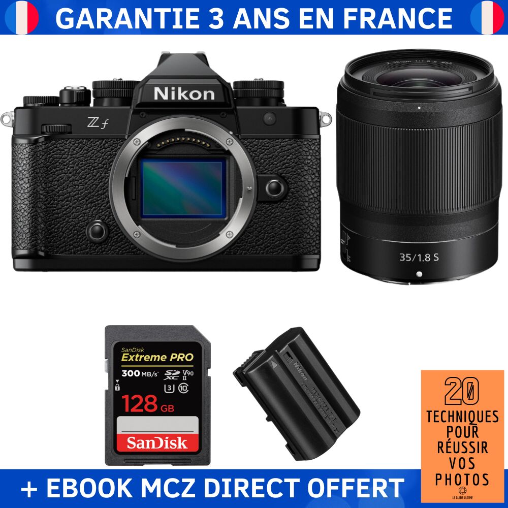 Nikon Zf + Objectif 35mm f/1.8 S + 1 Carte SanDisk 128Go Extreme PRO UHS-II SDXC + 1 Batterie Nikon EN-EL15C + Ebook - Appareil Photo Hybride