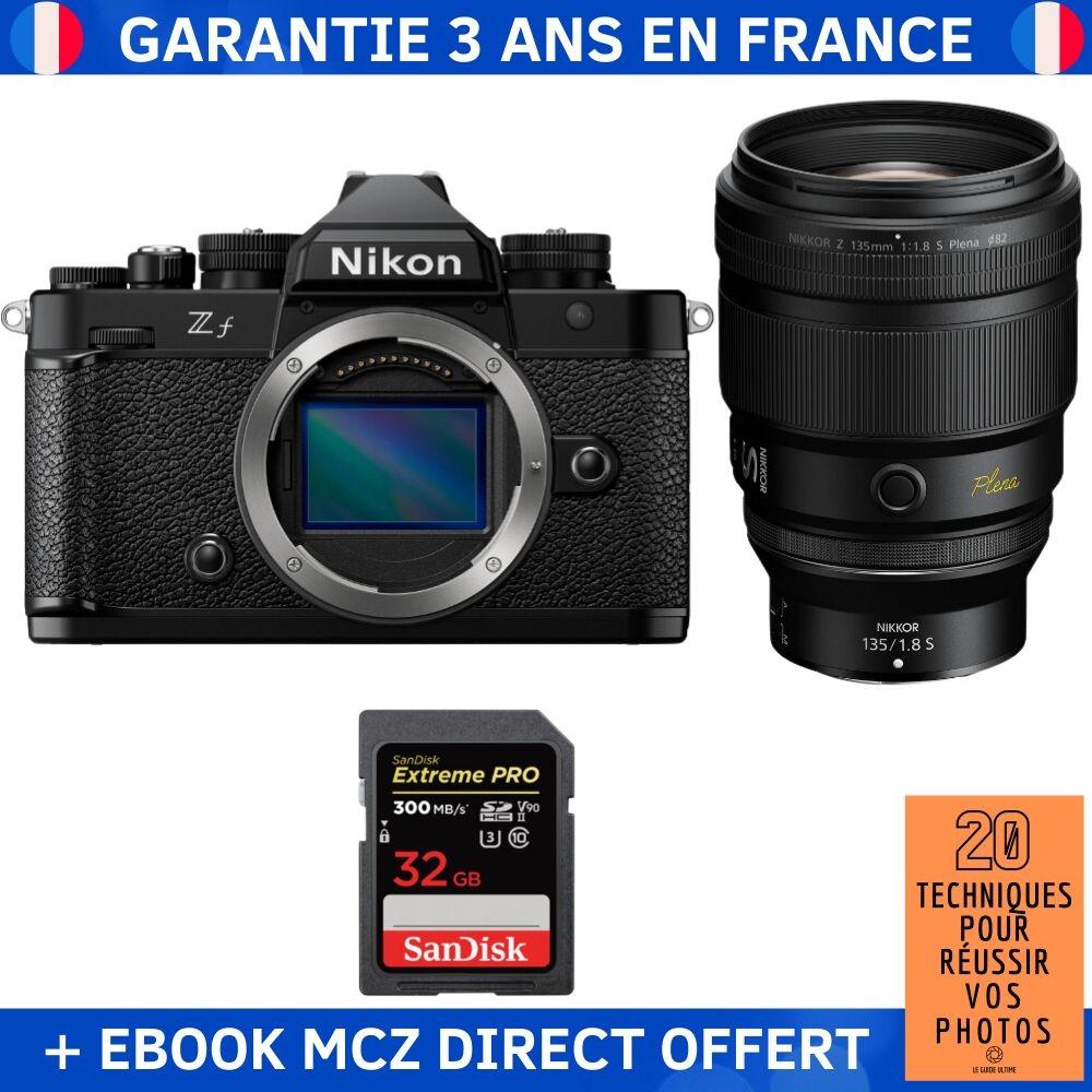 Nikon Zf + 135mm f/1.8 S Plena Lens + 1 SanDisk 32GB Extreme PRO UHS-II SDXC Card + Ebook - Hybrid Camera