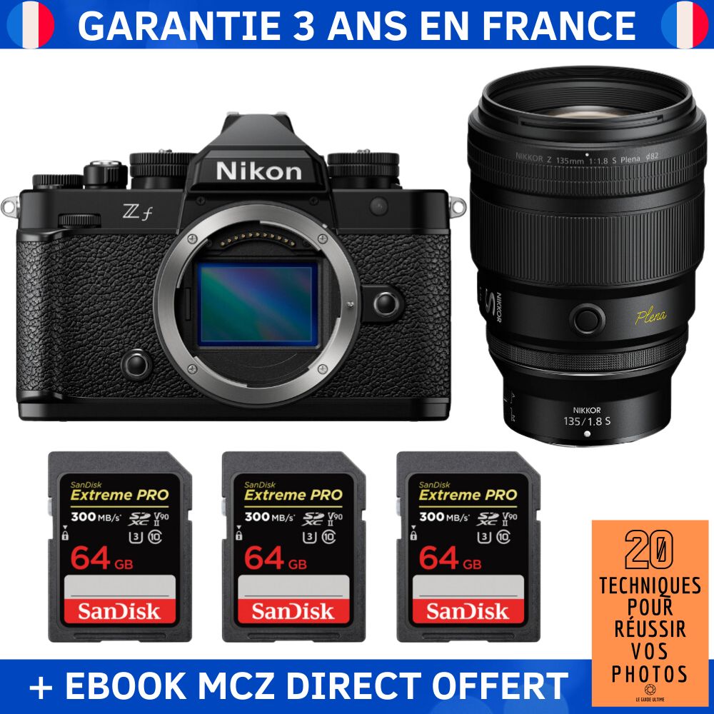 Nikon Zf + 135mm f/1.8 S Lens + 3x 64GB SanDisk Extreme PRO UHS-II SDXC Cards + '20 Techniques for Successful Photos' Ebook - Hybrid Camera