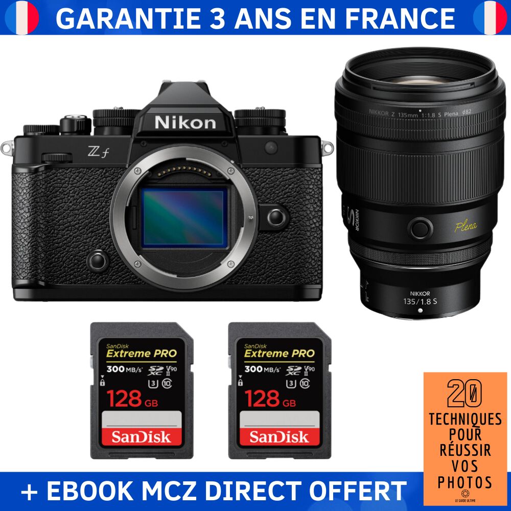 Nikon Zf + 135mm f/1.8 S Lens + 2x SanDisk 128GB Extreme PRO UHS-II SDXC 300MB/s Cards + '20 Techniques for Succeeding in Photography' Ebook - Hybrid Camera