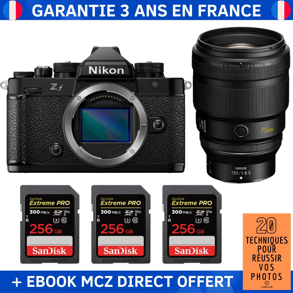 Nikon Zf + 135mm f/1.8 S Plena Lens + 3x 256GB SanDisk Extreme PRO UHS-II SDXC Memory Cards + '20 Techniques pour Réussir vos Photos' Ebook - Hybrid Camera