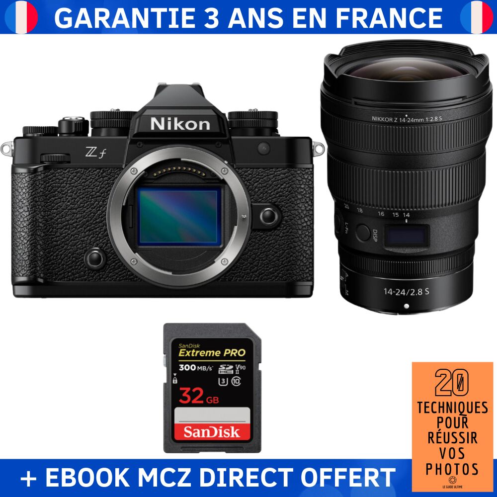 Nikon Zf + 14-24mm f/2.8 S Lens + 32GB SanDisk Extreme PRO UHS-II SDXC Card + Ebook - Hybrid Camera
