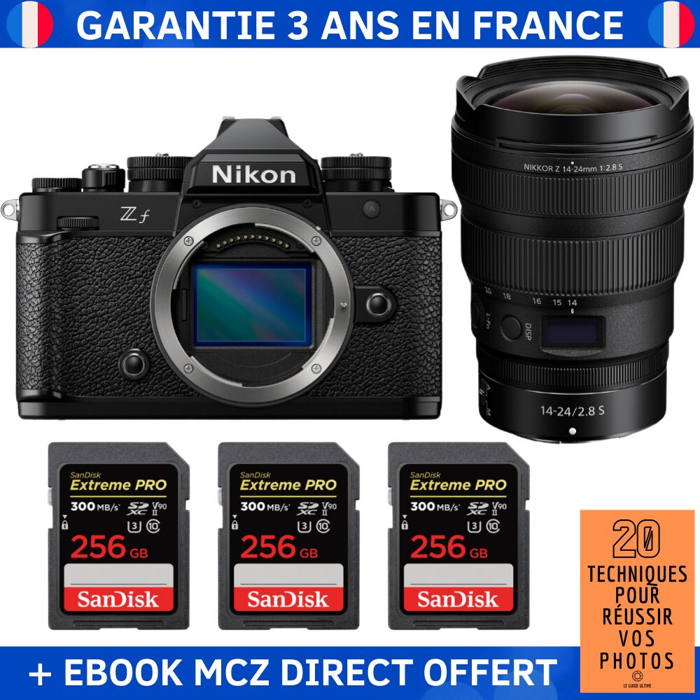 Nikon Zf + 14-24mm f/2.8 S Lens + 3x 256GB SanDisk Extreme PRO UHS-II SDXC Cards + '20 Techniques for Successful Photos' Ebook - Hybrid Camera