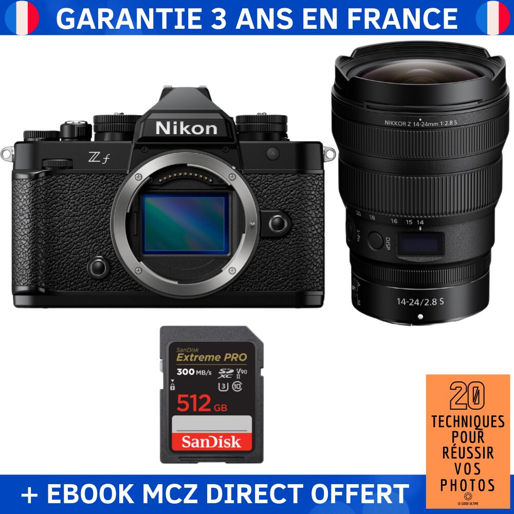 Nikon Zf + 14-24mm f/2.8 S Lens + 512GB SanDisk Extreme PRO UHS-II SDXC Card + Ebook - Hybrid Camera