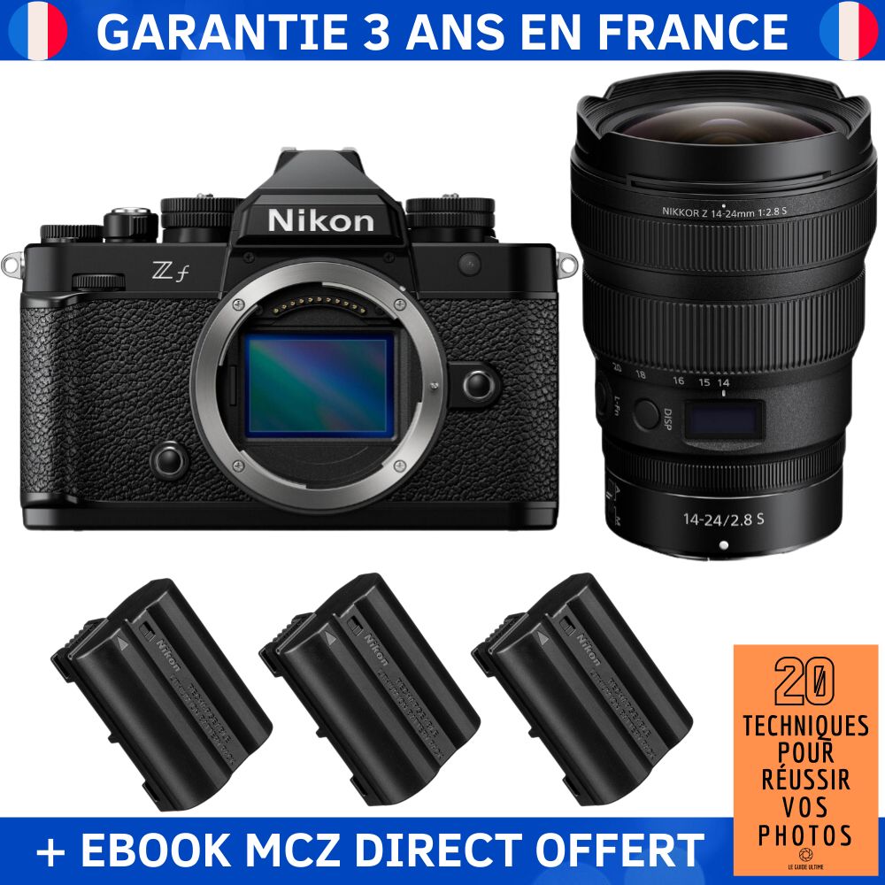 Nikon Zf + 14-24mm f/2.8 S Lens + 3 EN-EL15C Batteries + '20 Techniques for Successful Photos' Ebook - Hybrid Camera
