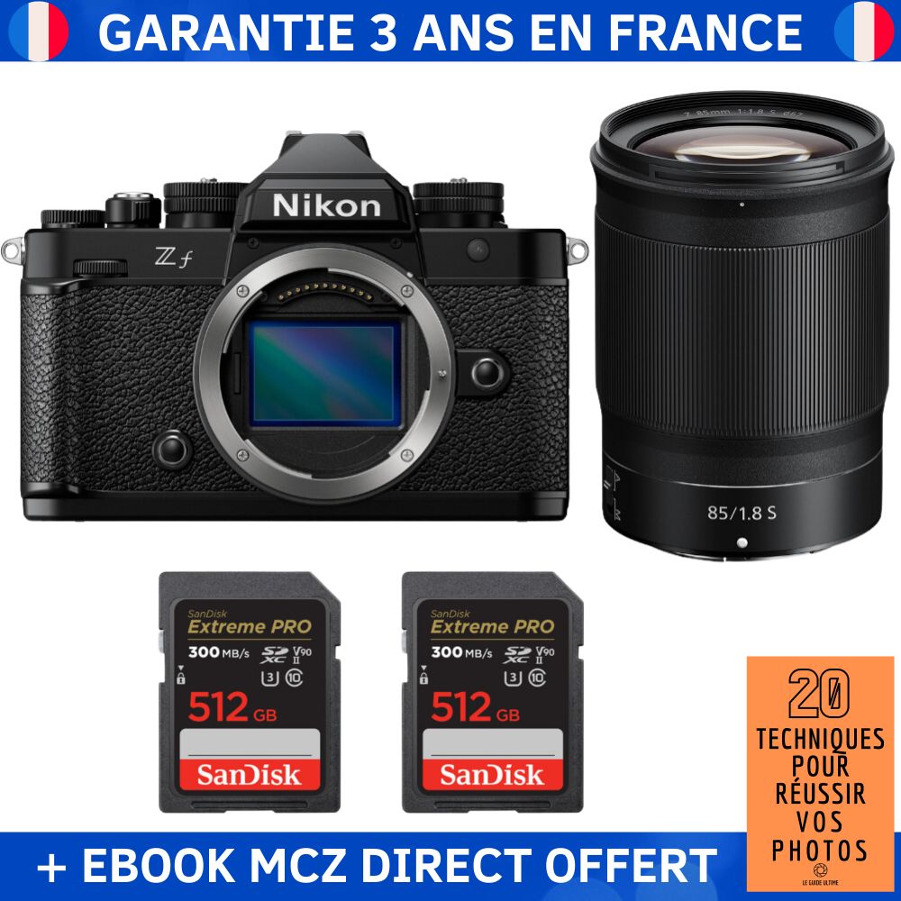 Nikon Zf + 85mm f/1.8 S Lens + 2x 512GB SanDisk Extreme PRO UHS-II SDXC Cards + '20 Techniques for Successful Photos' Ebook - Hybrid Camera