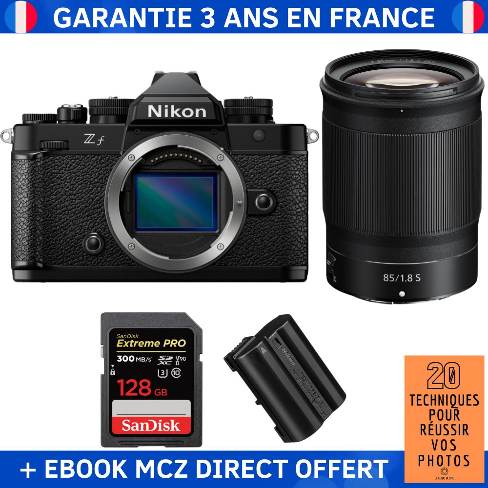 Nikon Zf + 85mm f/1.8 S Lens + 1 SanDisk 128GB Extreme PRO UHS-II SDXC Card + 1 Nikon EN-EL15C Battery + '20 Techniques pour Réussir vos Photos' Ebook - Hybrid Camera