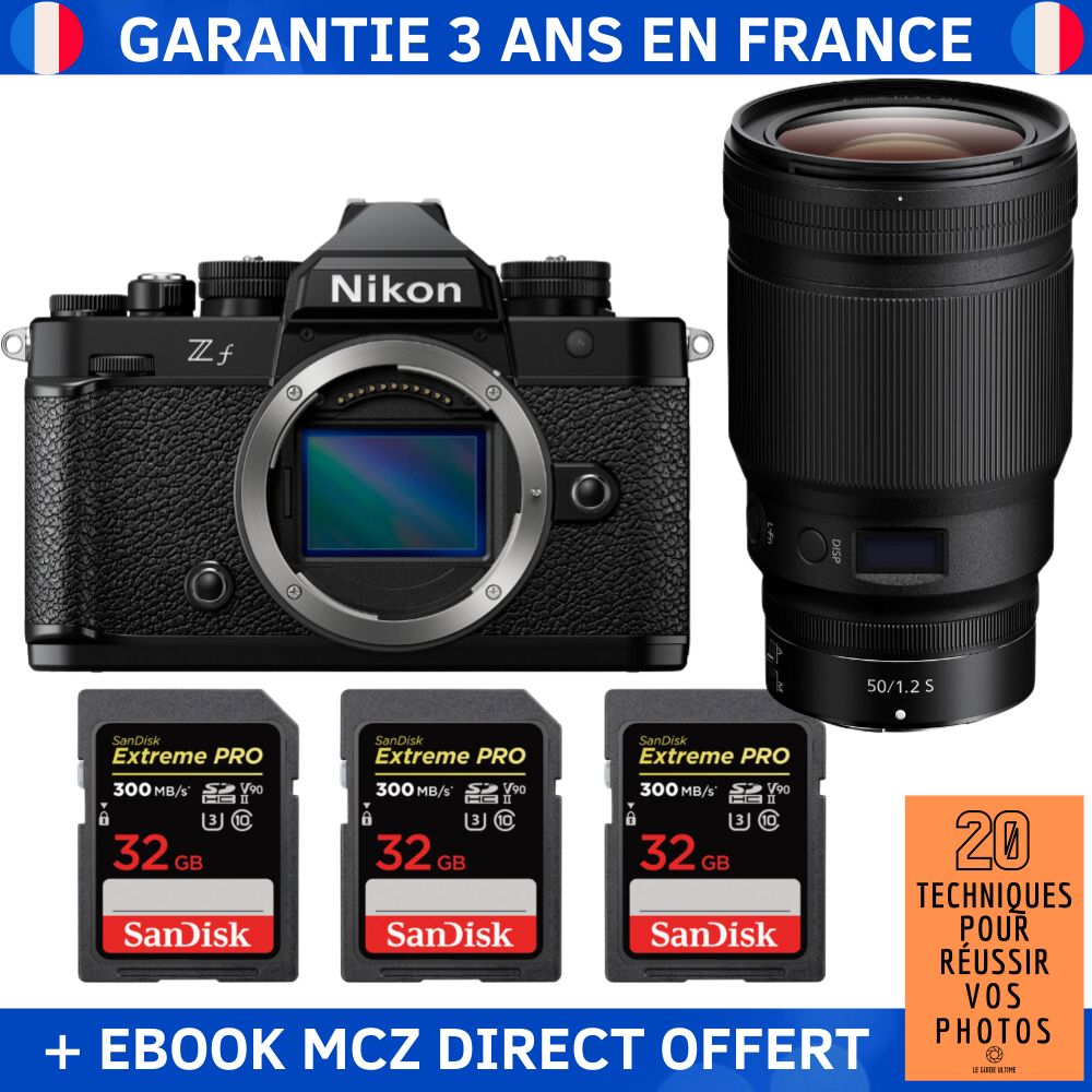 Nikon Zf + 50mm f/1.2 S Lens + 3x 32GB SanDisk Extreme PRO UHS-II SDXC Memory Cards + '20 Techniques for Succeeding in Photography' Ebook - Hybrid Camera