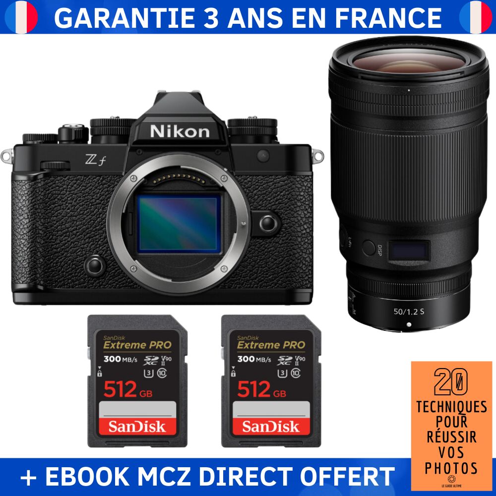 Nikon Zf + 50mm f/1.2 S Lens + 2x 512GB SanDisk Extreme PRO UHS-II SDXC Cards + '20 Techniques pour Réussir vos Photos' Ebook - Hybrid Camera