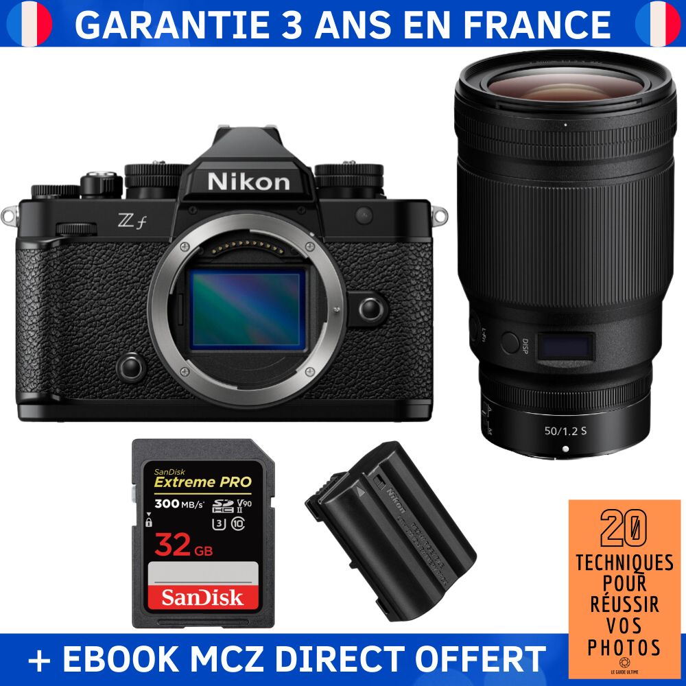 Nikon Zf + Objectif 50 mm f/1.2 S + Carte SanDisk 32 Go Extreme PRO UHS-II SDXC + Batterie EN-EL15C + Ebook - Appareil Photo Hybride
