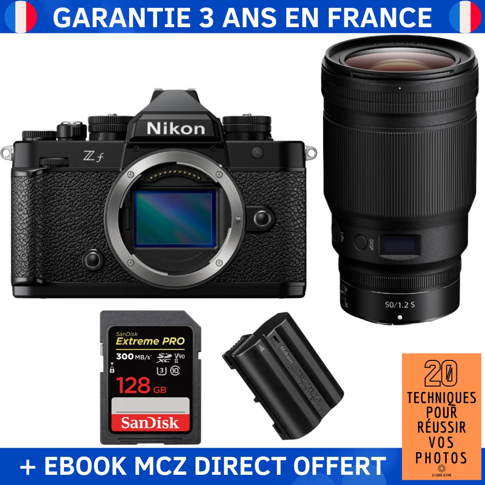Nikon Zf + Objectif 50mm f/1.2 S + 1 Carte SanDisk 128 Go Extreme PRO UHS-II SDXC + 1 Batterie Nikon EN-EL15C + Ebook - Appareil Photo Hybride