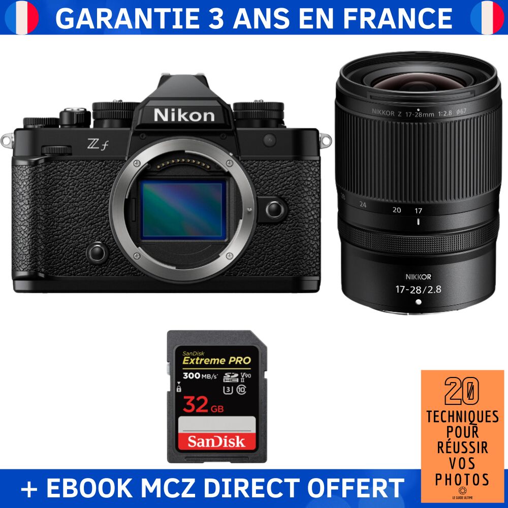 Nikon Zf + Objetivo 17-28mm f/2.8 + Tarjeta SD 32GB SanDisk Extreme PRO UHS-II 300 MB/s + Libro electrónico '20 Técnicas para Sacar Fotos Exitosas' - Cámara Híbrida