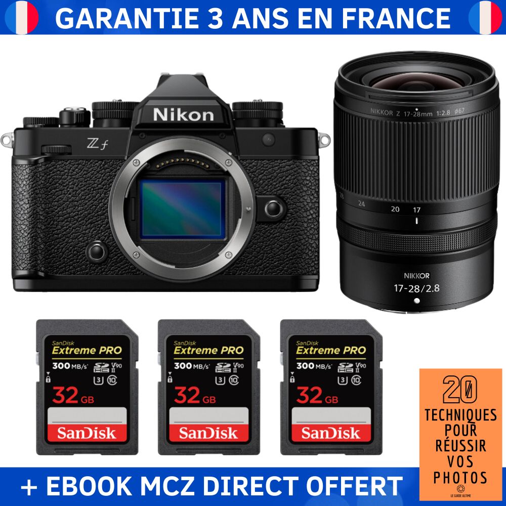 Kit Nikon Zf con lente 17-28mm f/2.8 + 3 tarjetas SanDisk 32GB Extreme PRO UHS-II SDXC + ebook '20 Técnicas para Tener Éxito en tus Fotos' - Cámara Híbrida