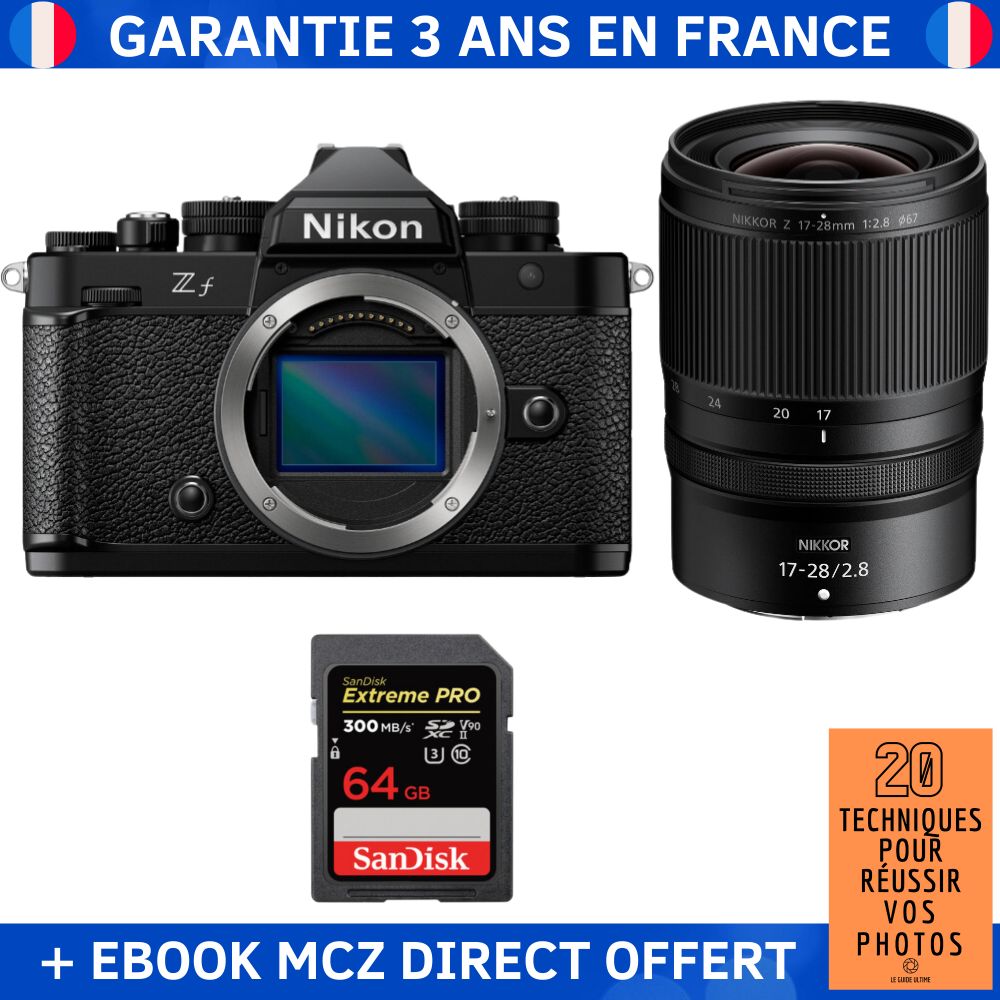Nikon Zf + Objetivo 17-28mm f/2.8 + Tarjeta SanDisk 64GB Extreme PRO UHS-II SDXC + Ebook '20 Técnicas para Lograr Fotos Exitosas' - Cámara Híbrida