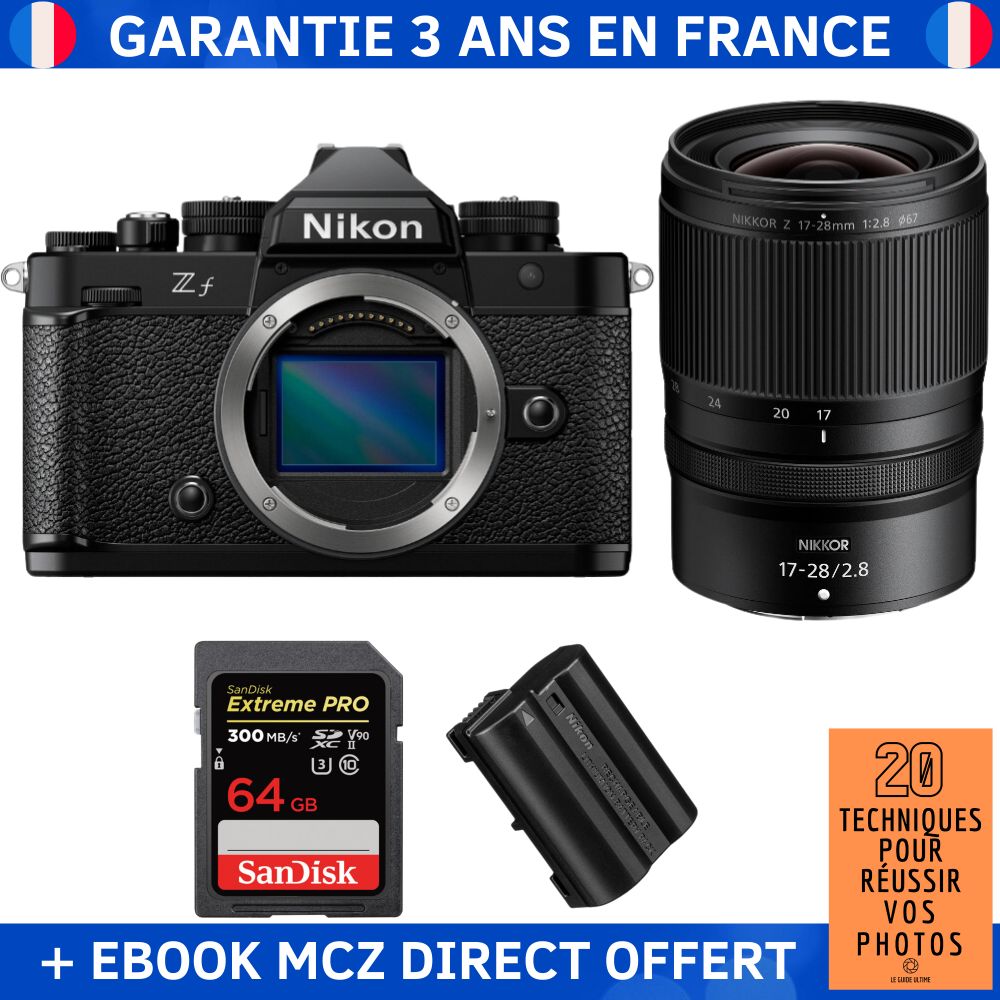 Nikon Zfc + Objectif 17-28mm f/2,8 + Carte SanDisk Extreme PRO 64 Go x UHS-II SDXC + Batterie EN-EL15C + Ebook '20 Techniques pour Réussir vos Photos' - Appareil Photo Hybride