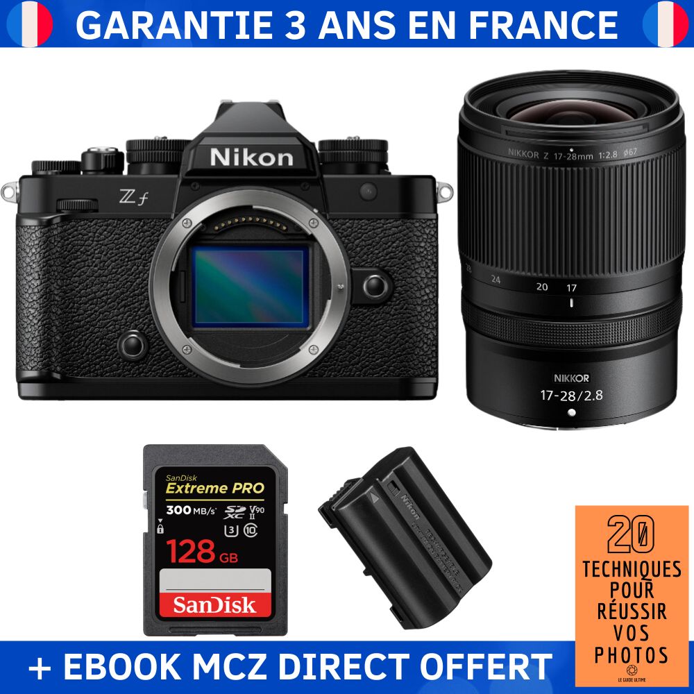 Kit Nikon Zf avec objectif 17-28mm f/2.8 + carte SD 128Go + batterie + ebook - Appareil photo hybride