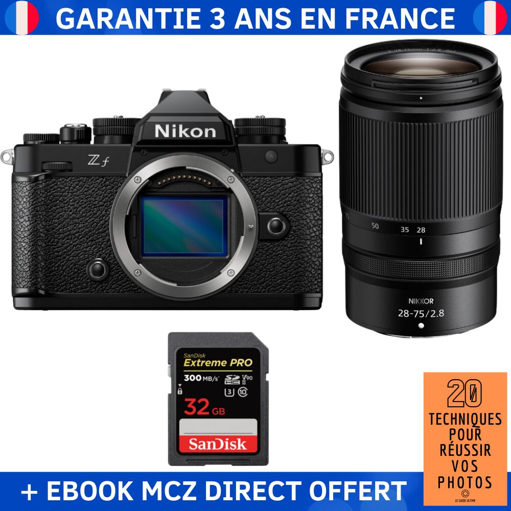 Nikon Zf + 28-75mm f/2.8 Lens + 1 SanDisk 32GB Extreme PRO UHS-II SDXC Card + '20 Techniques for Successful Photos' Ebook - Hybrid Camera