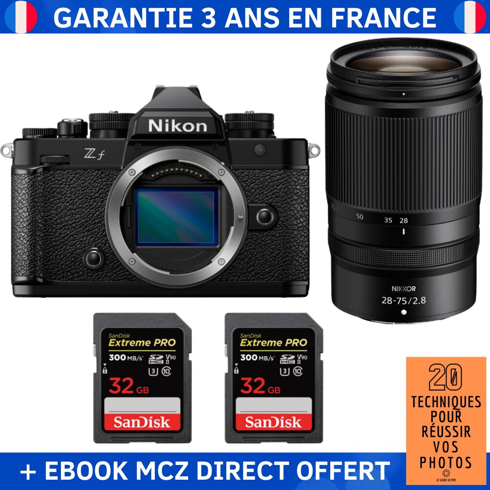 Nikon Zf + 28-75mm f/2.8 Lens + 3x 32GB SanDisk Extreme PRO UHS-II SDXC Cards + '20 Techniques pour Réussir vos Photos' Ebook - Hybrid Camera