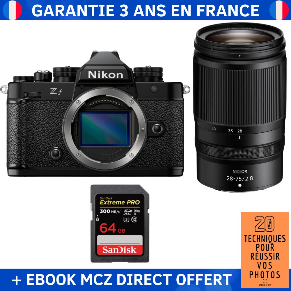 Nikon Zf + 28-75mm f/2.8 Lens + 1 SanDisk 64GB Extreme PRO UHS-II SDXC Card + Ebook - Hybrid Camera