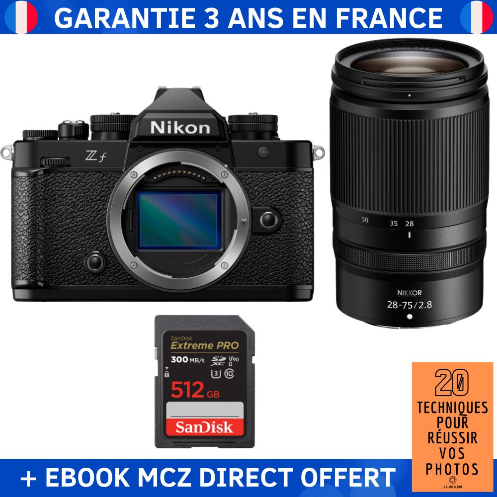 Nikon Zf + 28-75mm f/2.8 Lens + 1 SanDisk 512GB Extreme PRO UHS-II SDXC Card + Ebook - Hybrid Camera