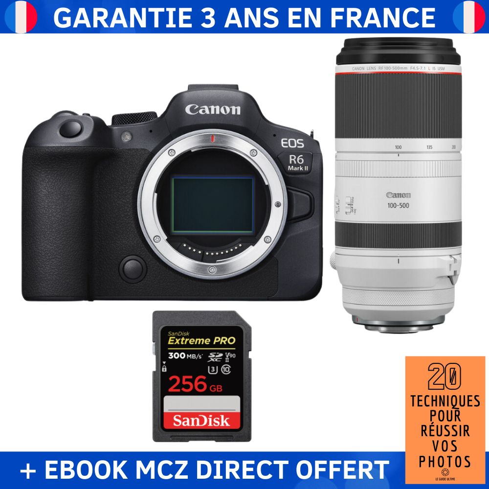 Canon EOS R6 Mark II + RF 100-500mm f/4.5-7.1 L IS USM Lens + 256GB SanDisk Extreme PRO UHS-II SDXC Card + '20 Techniques for Successful Photos' Ebook - Hybrid Camera