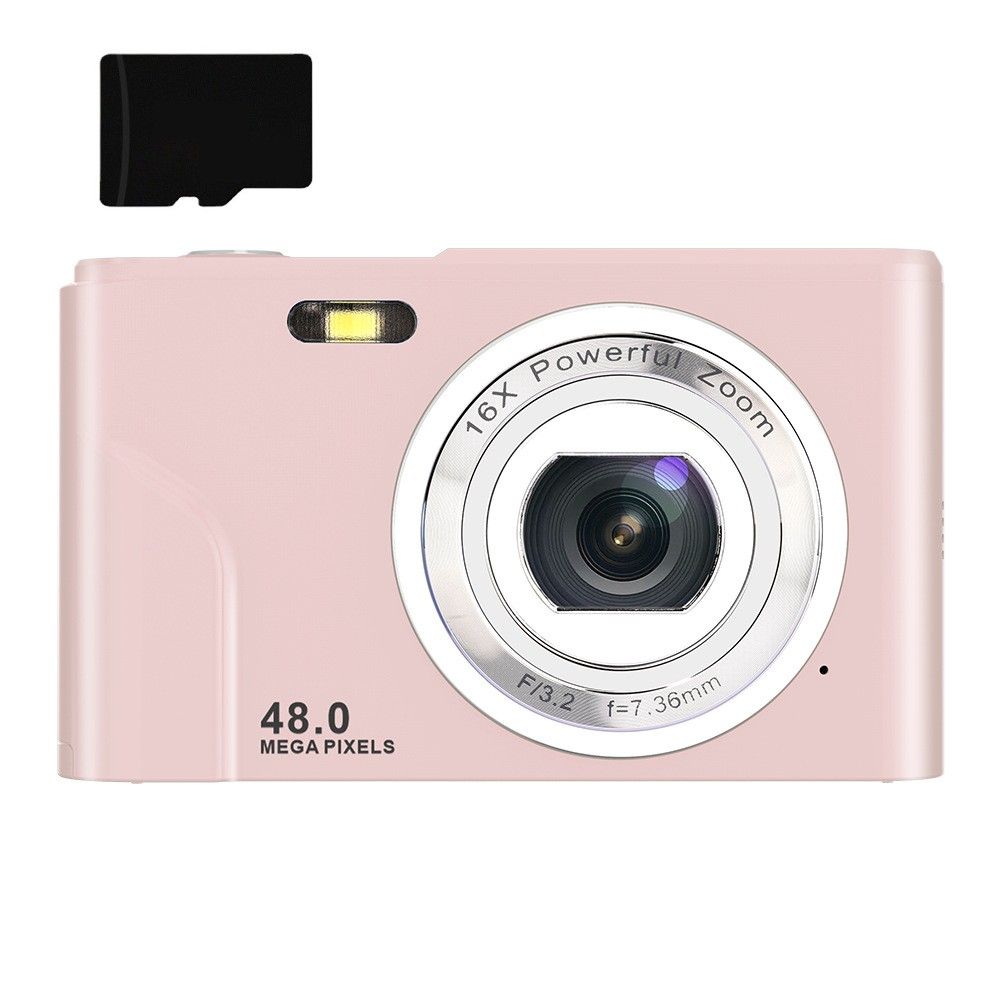Digital Camera 48MP FHD 1080p with 16x Zoom and 32GB Memory Card - Pink