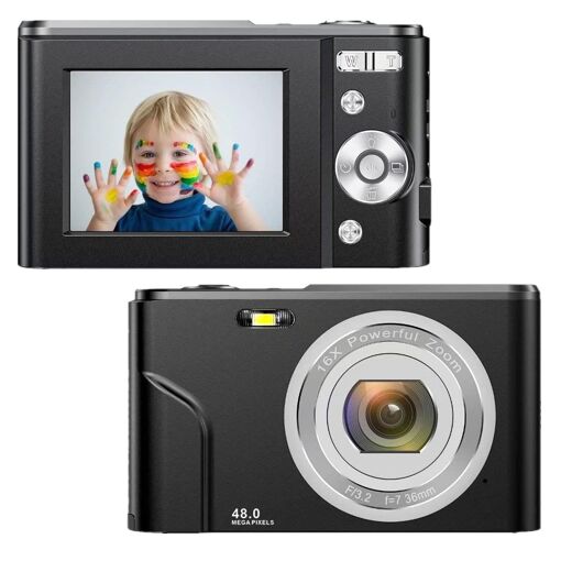Digital Camera 1080P 48MP Vlogging with 16x Zoom - Black