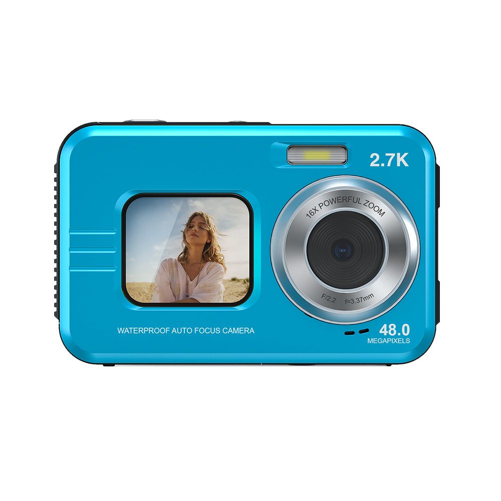 48MP 4K Waterproof Camera with 16x Zoom and Automatic Focus - Blue