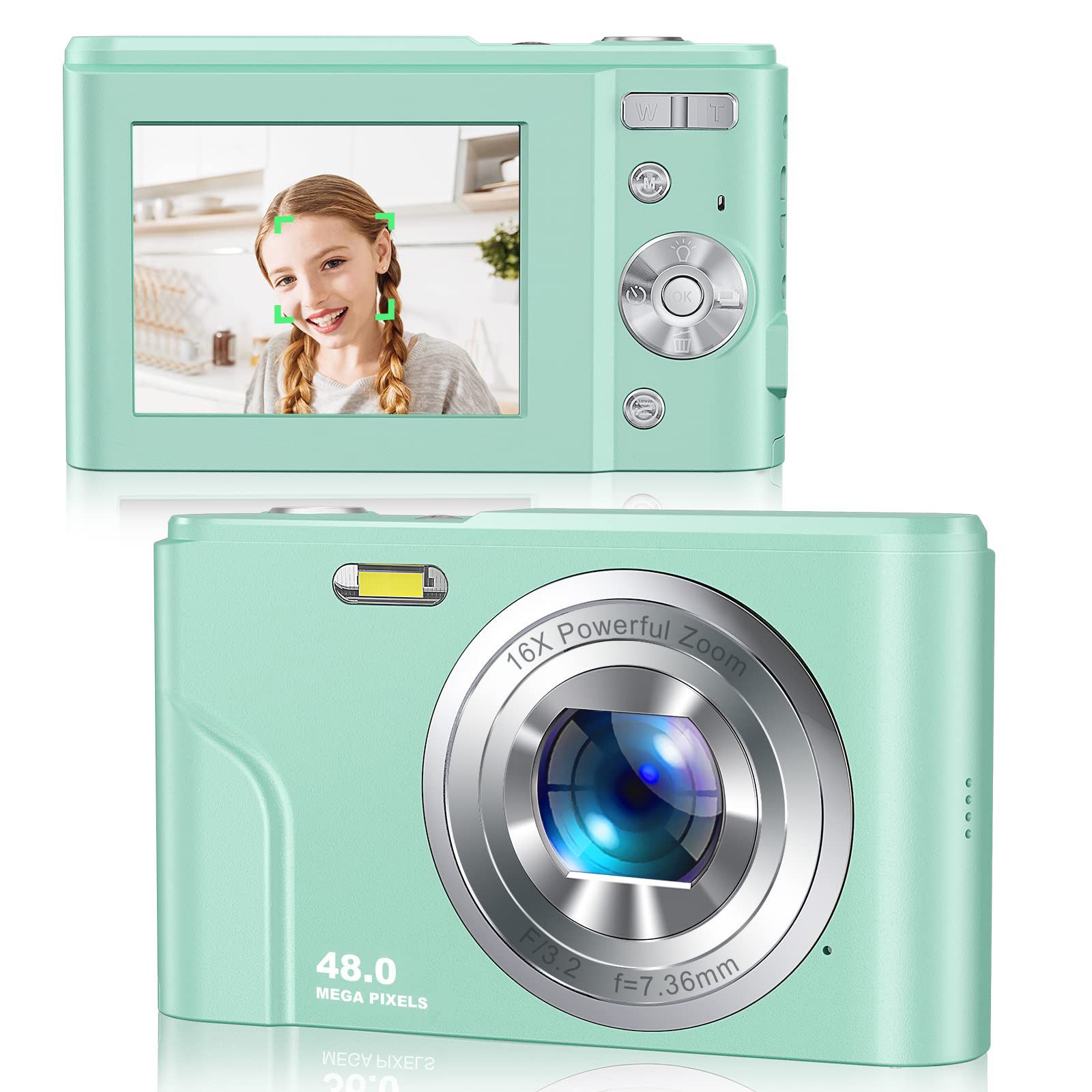 Appareil photo numérique 1080P 48 mégapixels pour vlogging avec zoom 16X - Vert