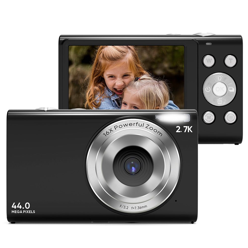 Digital Camera 2.7K/44MP/16x Zoom/Anti-Shake/Webcam Black