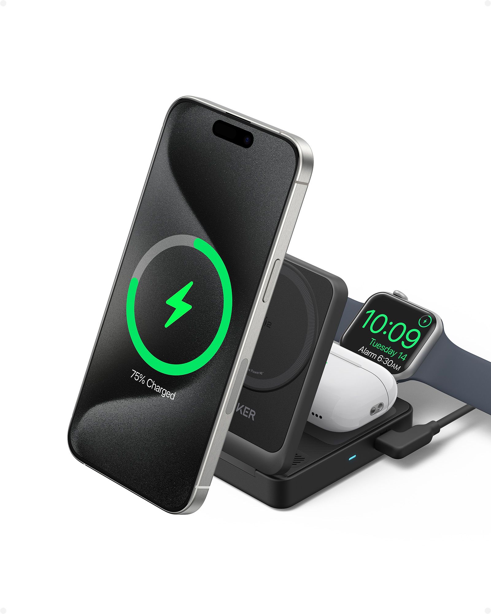 Cargador inalámbrico Anker para dispositivos móviles - Cargador para auriculares, teléfonos inteligentes y relojes inteligentes