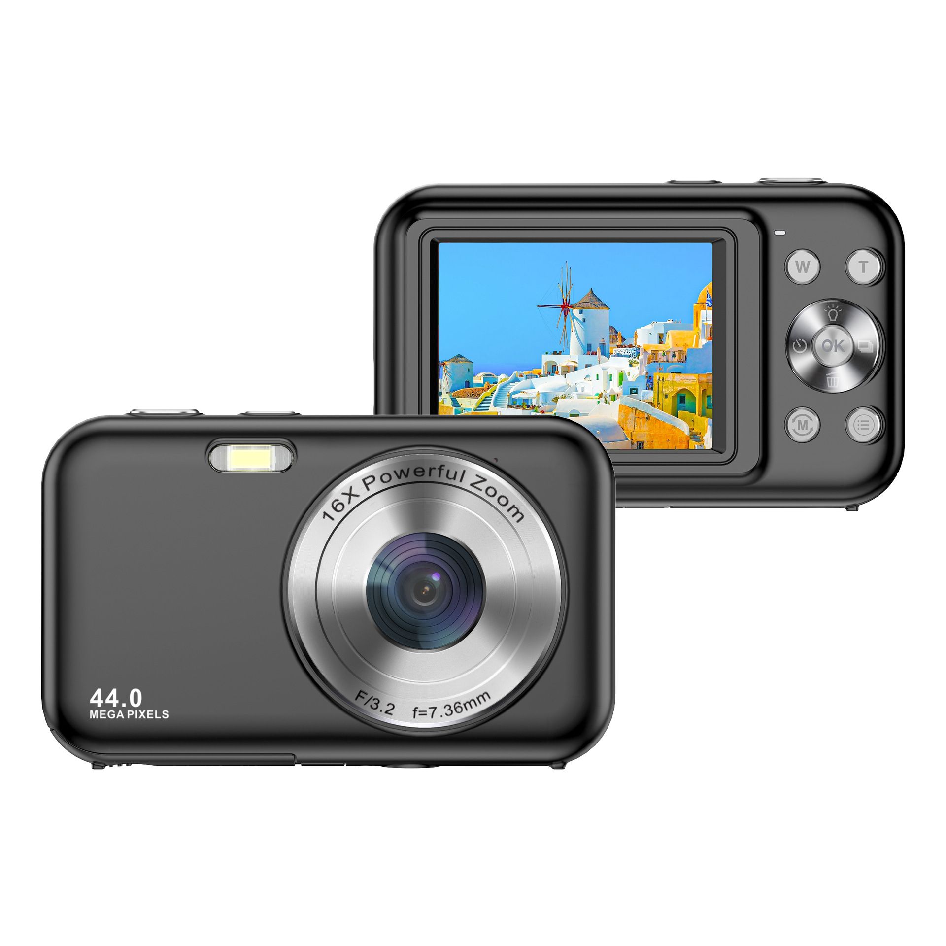 INF 44MP Digital Camera 1080P with 16x Zoom and 2.4-inch Screen - Black